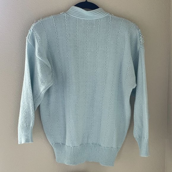 Vintage Jaclyn Smith Sweater Pastel Blue Fairy Kei Core Beaded Floral Lace 80s - Picture 2 of 11